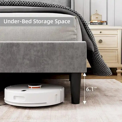 Cadre de lit plateforme avec tête de lit capitonnée à oreilles