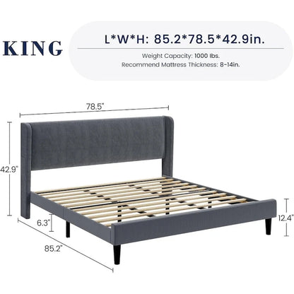 Cadre de lit plateforme avec tête de lit capitonnée à oreilles