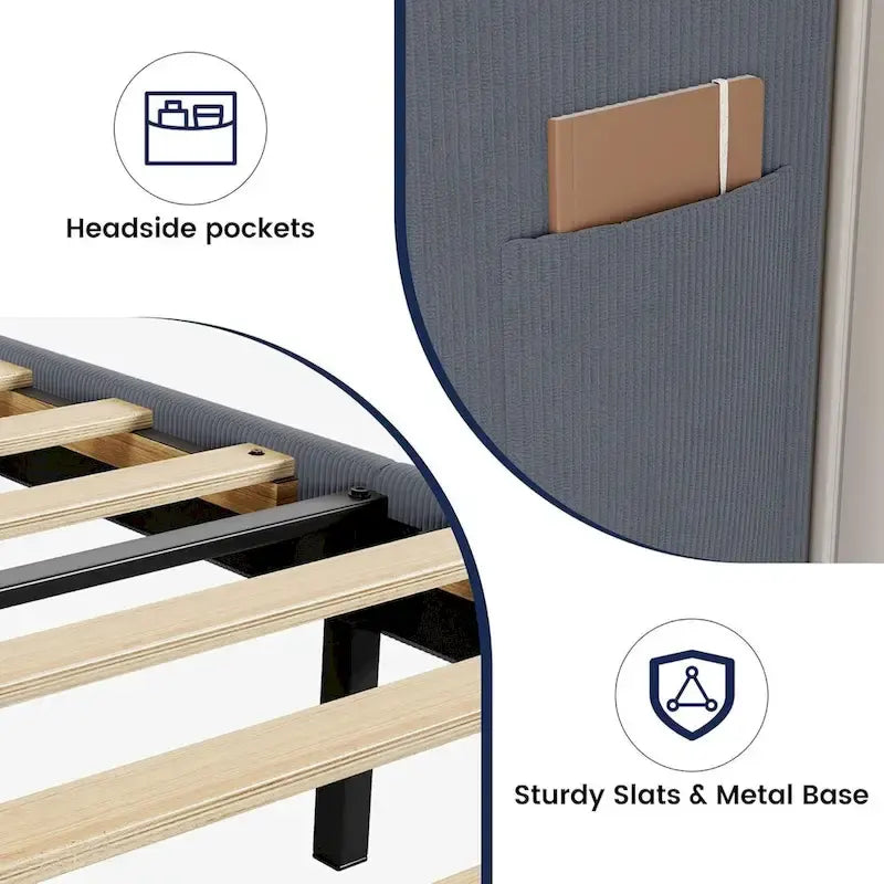 Cadre de lit plateforme avec tête de lit capitonnée à oreilles