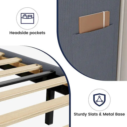 Cadre de lit plateforme avec tête de lit capitonnée à oreilles