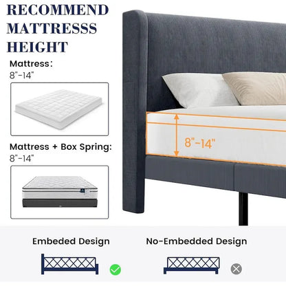 Cadre de lit plateforme avec tête de lit capitonnée à oreilles