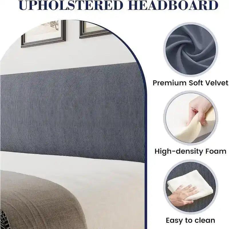 Cadre de lit plateforme avec tête de lit capitonnée à oreilles