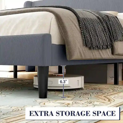 Cadre de lit plateforme avec tête de lit capitonnée à oreilles