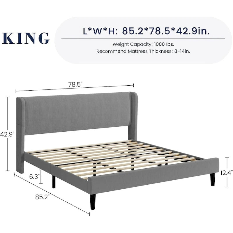 Cadre de lit plateforme avec tête de lit capitonnée à oreilles