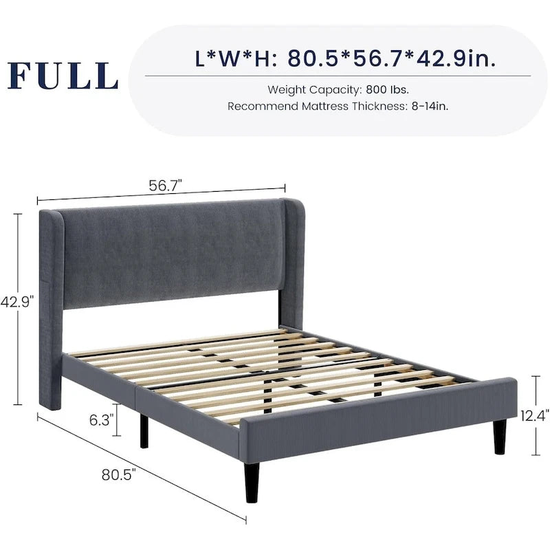 Cadre de lit plateforme avec tête de lit capitonnée à oreilles