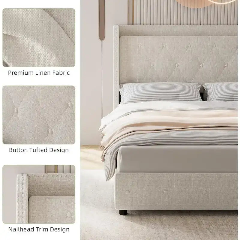 Cadre de lit avec tête de lit et 4 tiroirs de rangement