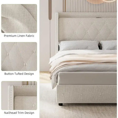 Cadre de lit avec tête de lit et 4 tiroirs de rangement