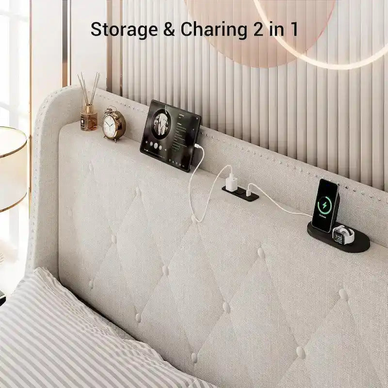 Cadre de lit avec tête de lit et 4 tiroirs de rangement