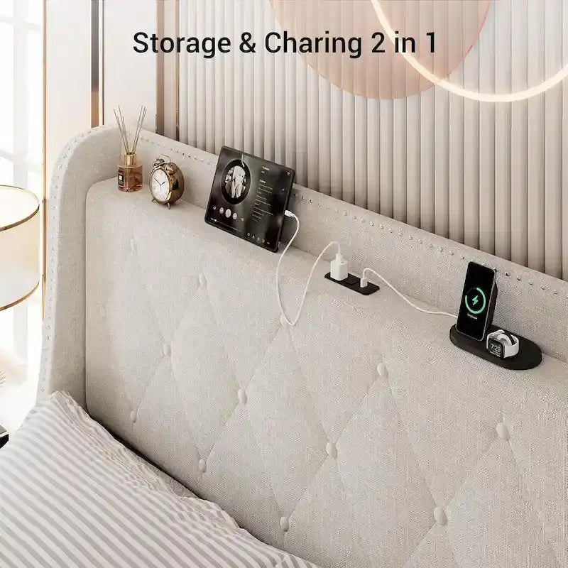 Cadre de lit avec tête de lit et 4 tiroirs de rangement