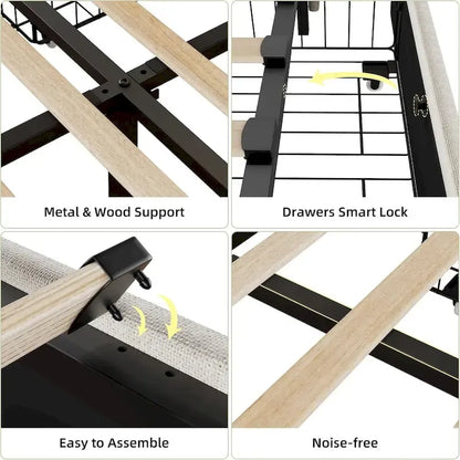 Cadre de lit avec tête de lit et 4 tiroirs de rangement