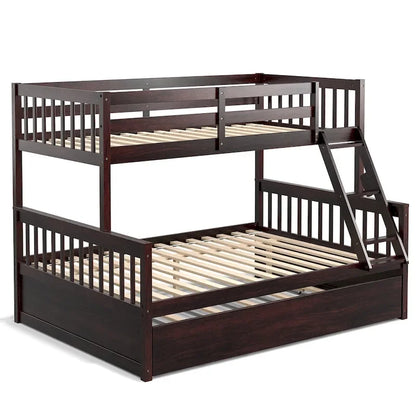 Gymax Twin Over Full Bunk Bed with Twin Trundle Convertible Platform