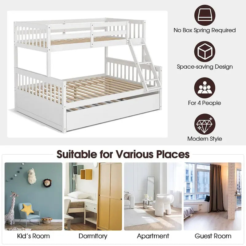 Lit superposé Gymax avec lit gigogne simple et plateforme convertible