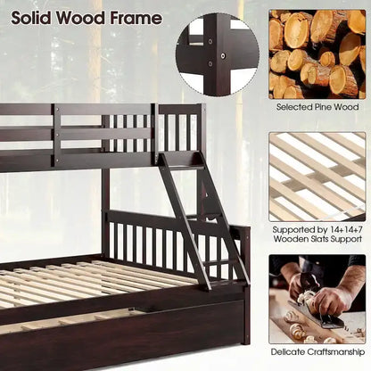 Lit superposé Gymax avec lit gigogne simple et plateforme convertible