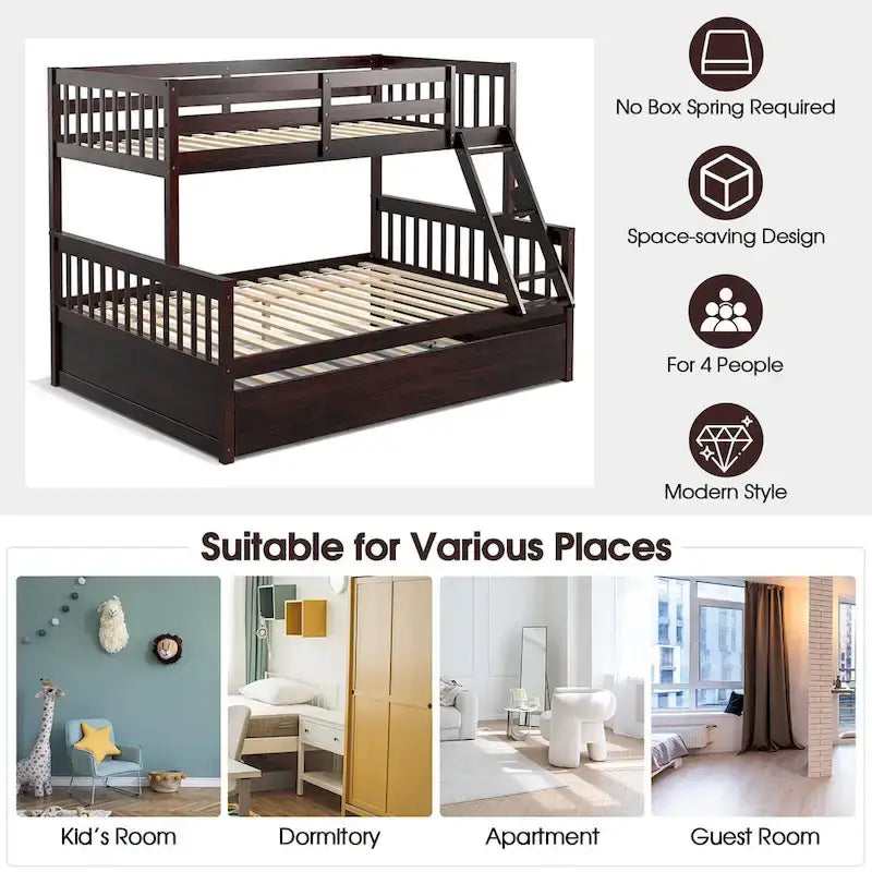 Lit superposé Gymax avec lit gigogne simple et plateforme convertible