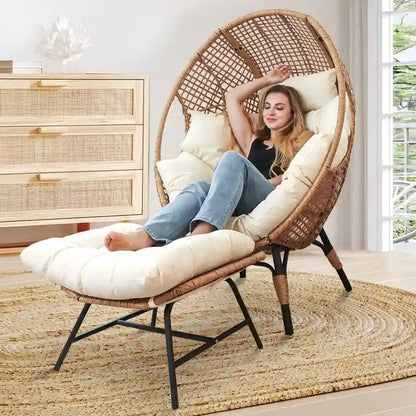 Fauteuil œuf d'intérieur FINCATI, fauteuil œuf d'extérieur 200 kg, fauteuil œuf surdimensionné avec repose-pieds, fauteuil œuf luxueux et confortable avec repose-pieds