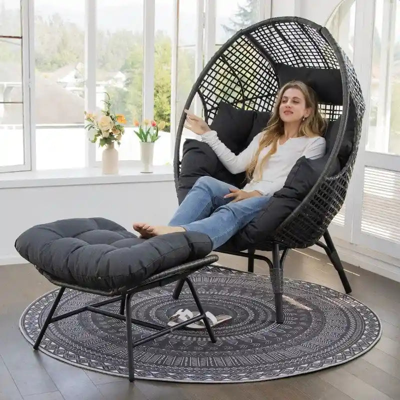 Fauteuil œuf d'intérieur FINCATI, fauteuil œuf d'extérieur 200 kg, fauteuil œuf surdimensionné avec repose-pieds, fauteuil œuf luxueux et confortable avec repose-pieds
