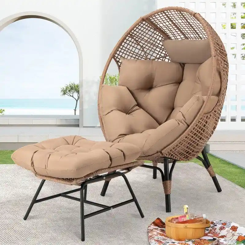 Fauteuil œuf d'intérieur FINCATI, fauteuil œuf d'extérieur 200 kg, fauteuil œuf surdimensionné avec repose-pieds, fauteuil œuf luxueux et confortable avec repose-pieds