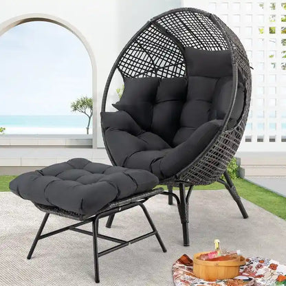 Fauteuil œuf d'intérieur FINCATI, fauteuil œuf d'extérieur 200 kg, fauteuil œuf surdimensionné avec repose-pieds, fauteuil œuf luxueux et confortable avec repose-pieds