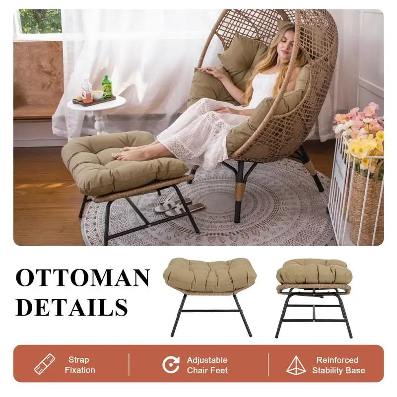 Fauteuil œuf d'intérieur FINCATI, fauteuil œuf d'extérieur 200 kg, fauteuil œuf surdimensionné avec repose-pieds, fauteuil œuf luxueux et confortable avec repose-pieds