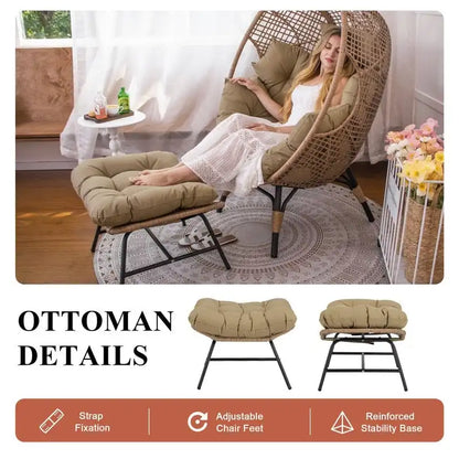 Fauteuil œuf d'intérieur FINCATI, fauteuil œuf d'extérieur 200 kg, fauteuil œuf surdimensionné avec repose-pieds, fauteuil œuf luxueux et confortable avec repose-pieds