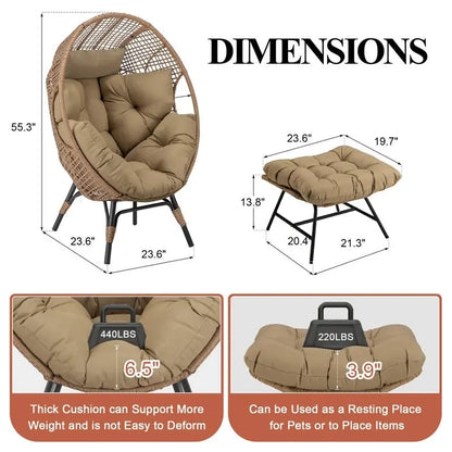 Fauteuil œuf d'intérieur FINCATI, fauteuil œuf d'extérieur 200 kg, fauteuil œuf surdimensionné avec repose-pieds, fauteuil œuf luxueux et confortable avec repose-pieds