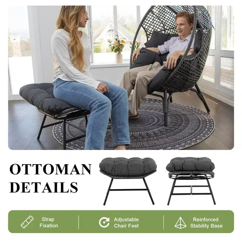 Fauteuil œuf d'intérieur FINCATI, fauteuil œuf d'extérieur 200 kg, fauteuil œuf surdimensionné avec repose-pieds, fauteuil œuf luxueux et confortable avec repose-pieds