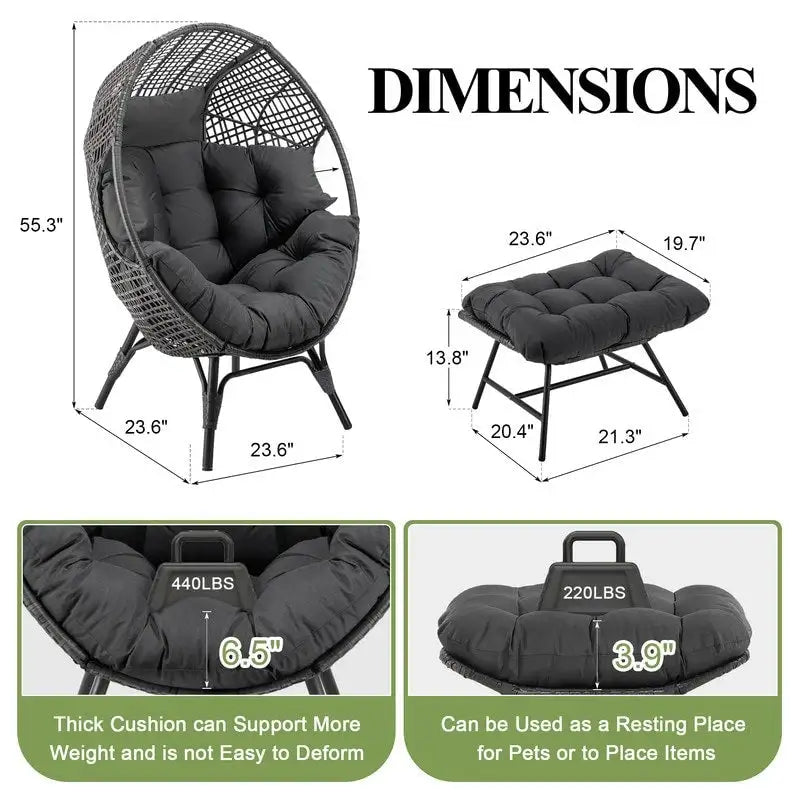 Fauteuil œuf d'intérieur FINCATI, fauteuil œuf d'extérieur 200 kg, fauteuil œuf surdimensionné avec repose-pieds, fauteuil œuf luxueux et confortable avec repose-pieds