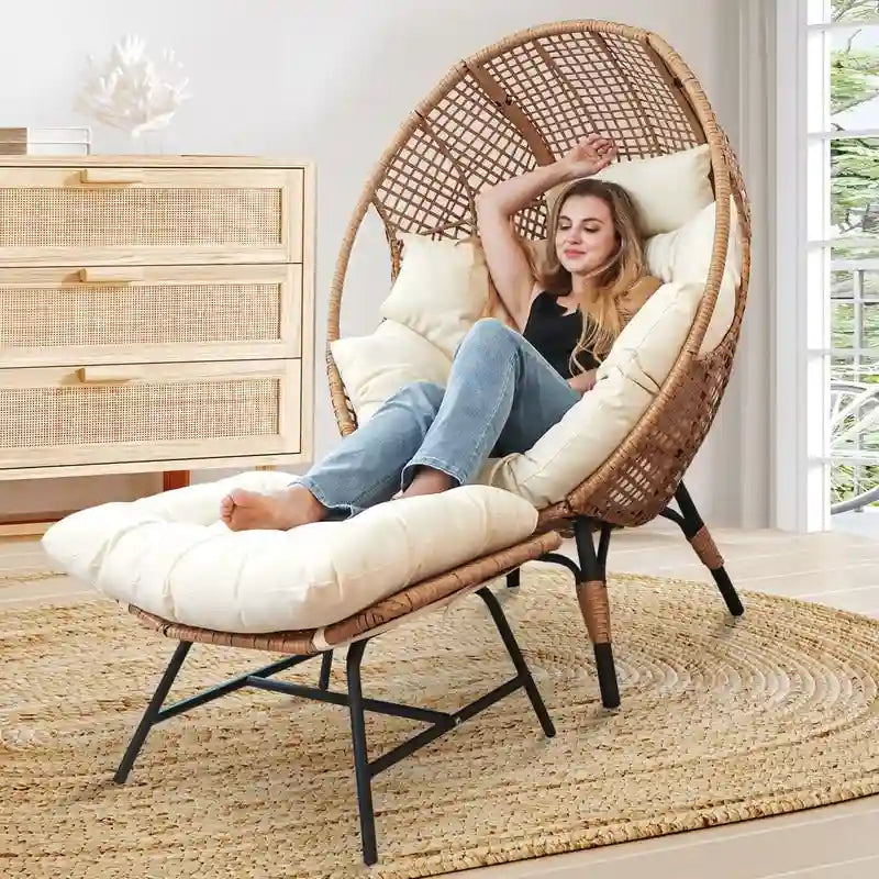 Fauteuil œuf d'intérieur FINCATI, fauteuil œuf d'extérieur 200 kg, fauteuil œuf surdimensionné avec repose-pieds, fauteuil œuf luxueux et confortable avec repose-pieds