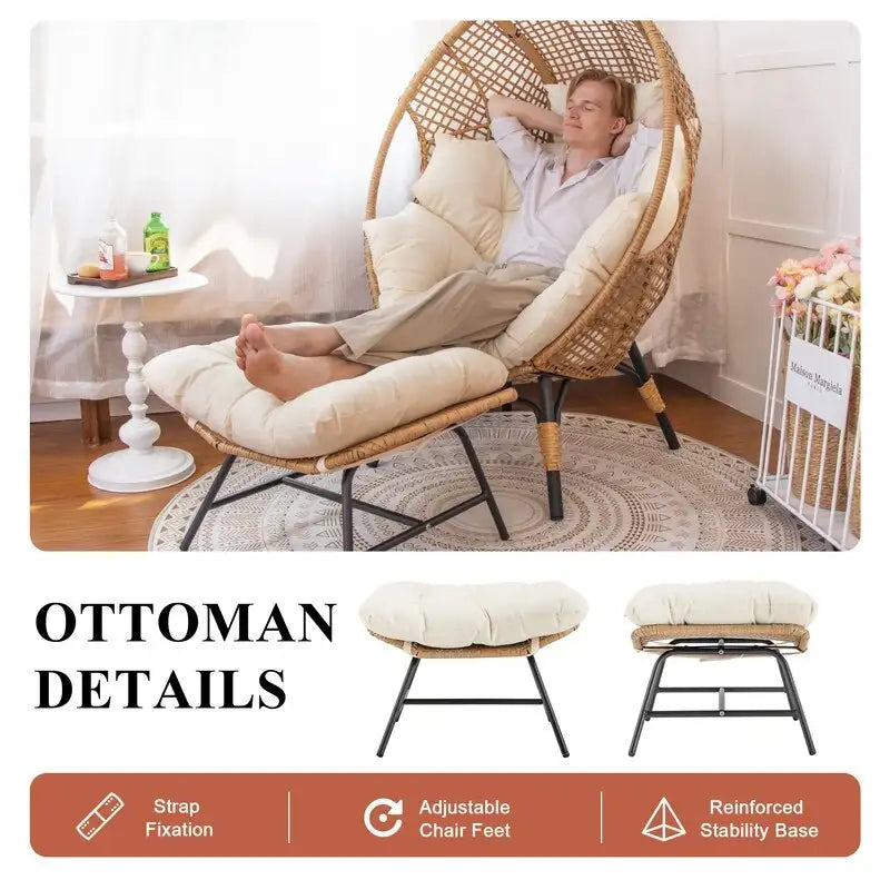 Fauteuil œuf d'intérieur FINCATI, fauteuil œuf d'extérieur 200 kg, fauteuil œuf surdimensionné avec repose-pieds, fauteuil œuf luxueux et confortable avec repose-pieds