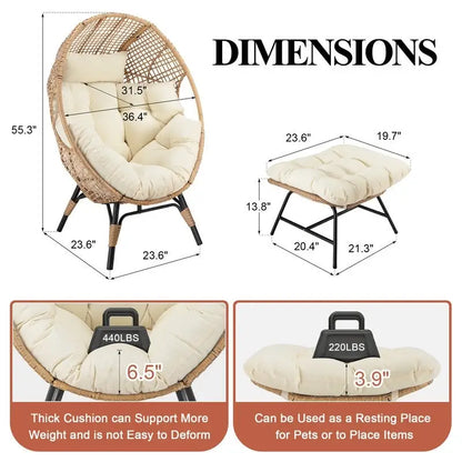 Fauteuil œuf d'intérieur FINCATI, fauteuil œuf d'extérieur 200 kg, fauteuil œuf surdimensionné avec repose-pieds, fauteuil œuf luxueux et confortable avec repose-pieds