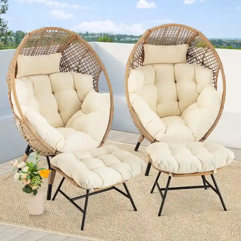 Fauteuil œuf d'intérieur FINCATI, fauteuil œuf d'extérieur 200 kg, fauteuil œuf surdimensionné avec repose-pieds, fauteuil œuf luxueux et confortable avec repose-pieds