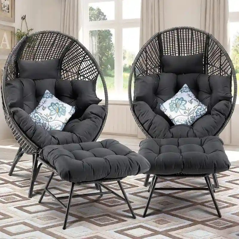 Fauteuil œuf d'intérieur FINCATI, fauteuil œuf d'extérieur 200 kg, fauteuil œuf surdimensionné avec repose-pieds, fauteuil œuf luxueux et confortable avec repose-pieds