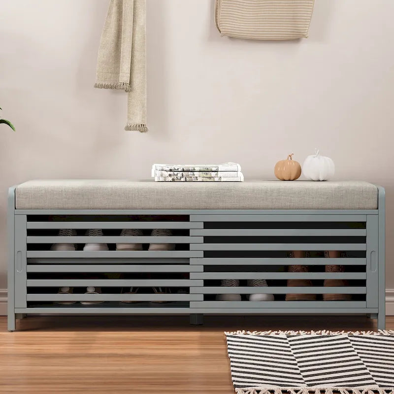 Banc d'entrée avec rangement pour chaussures, coussin et porte coulissante, meuble à chaussures pour salon, 15,4 cm (L) x 43,3 cm (P) x 16,5 cm (H)