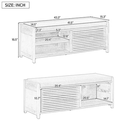 Banc d'entrée avec rangement pour chaussures, coussin et porte coulissante, meuble à chaussures pour salon, 15,4 cm (L) x 43,3 cm (P) x 16,5 cm (H)