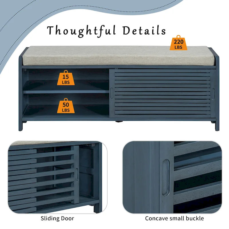 Banc d'entrée avec rangement pour chaussures, coussin et porte coulissante, meuble à chaussures pour salon, 15,4 cm (L) x 43,3 cm (P) x 16,5 cm (H)