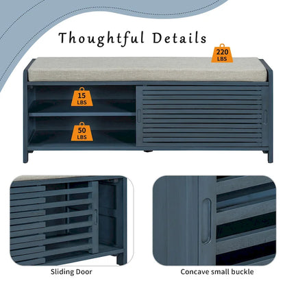 Banc d'entrée avec rangement pour chaussures, coussin et porte coulissante, meuble à chaussures pour salon, 15,4 cm (L) x 43,3 cm (P) x 16,5 cm (H)
