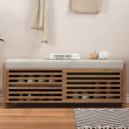 Banc d'entrée avec rangement pour chaussures, coussin et porte coulissante, meuble à chaussures pour salon, 15,4 cm (L) x 43,3 cm (P) x 16,5 cm (H)