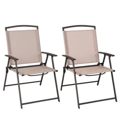 Costway 2 pcs Patio Folding Sling Dining Chairs Armrests Steel Frame - See Details