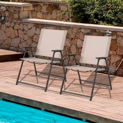 Costway Lot de 2 chaises de jardin pliantes en toile avec accoudoirs et structure en acier - Voir les détails