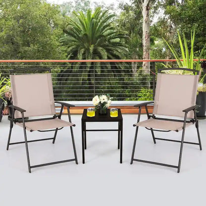 Costway Lot de 2 chaises de jardin pliantes en toile avec accoudoirs et structure en acier - Voir les détails