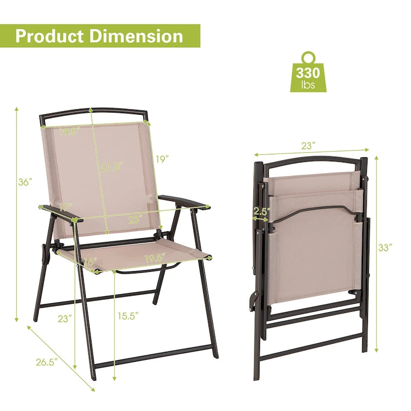 Costway Lot de 2 chaises de jardin pliantes en toile avec accoudoirs et structure en acier - Voir les détails
