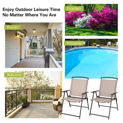 Costway Lot de 2 chaises de jardin pliantes en toile avec accoudoirs et structure en acier - Voir les détails