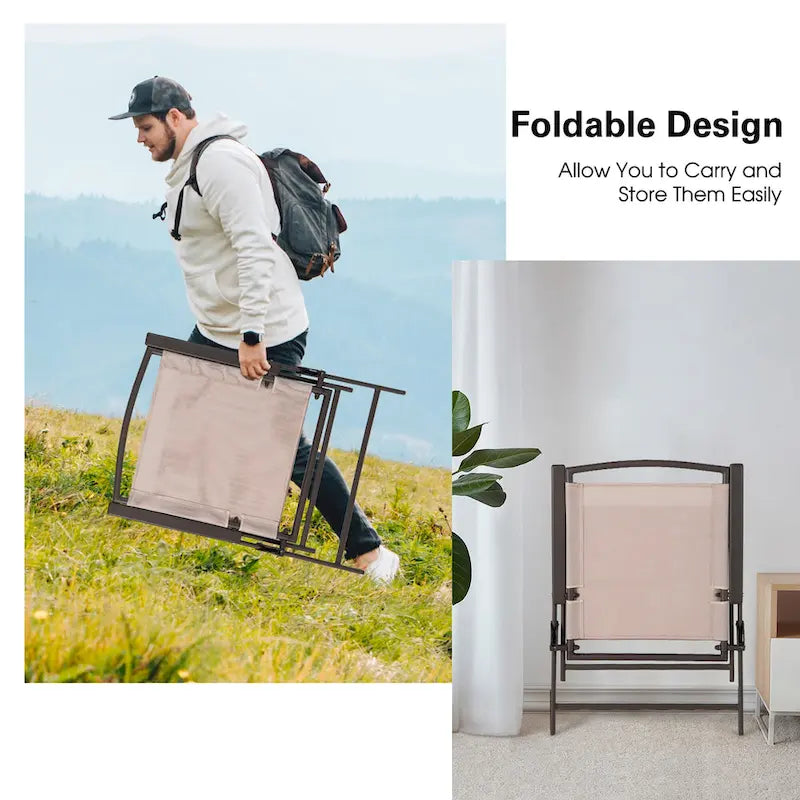 Costway Lot de 2 chaises de jardin pliantes en toile avec accoudoirs et structure en acier - Voir les détails