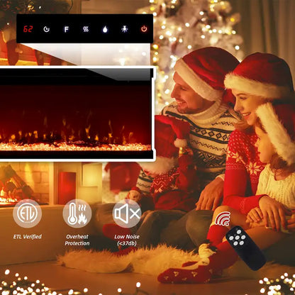 Meuble TV cheminée 70 pouces avec vitre 3 côtés, certifié ETL, 12 couleurs de flammes, lit de braises réaliste, compatible avec les téléviseurs jusqu'à 80 pouces