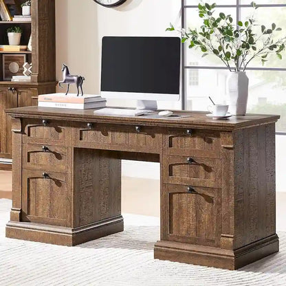 Bureau d'ordinateur de style campagnard, bureau en bois pour bureau à domicile avec station de recharge