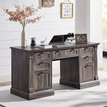 Bureau d'ordinateur de style campagnard, bureau en bois pour bureau à domicile avec station de recharge