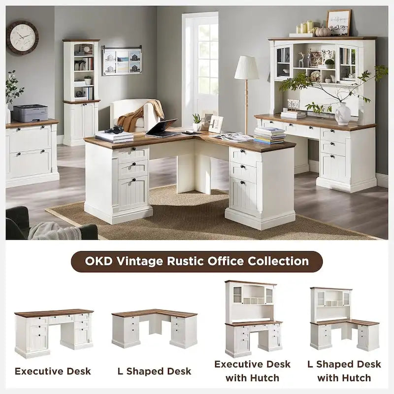 Bureau d'ordinateur de style campagnard, bureau en bois pour bureau à domicile avec station de recharge