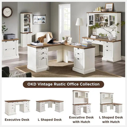 Bureau d'ordinateur de style campagnard, bureau en bois pour bureau à domicile avec station de recharge