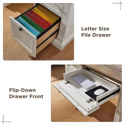 Bureau d'ordinateur de style campagnard, bureau en bois pour bureau à domicile avec station de recharge
