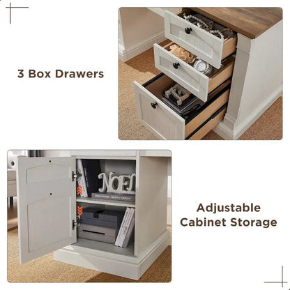 Bureau d'ordinateur de style campagnard, bureau en bois pour bureau à domicile avec station de recharge